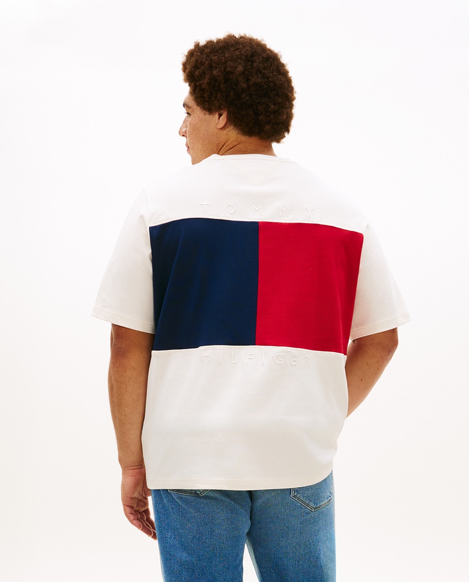 T-shirt de Manga Curta com Estampado de Color Block nas Costas Tamanhos Grandes Cru-2