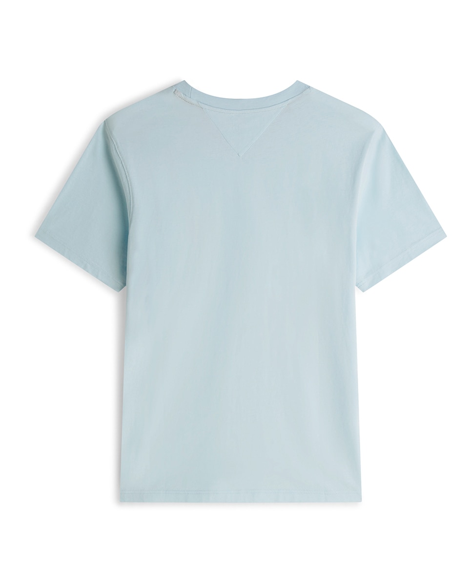 T-shirt de Manga Curta Lisa Tamanhos Grandes Azul-2