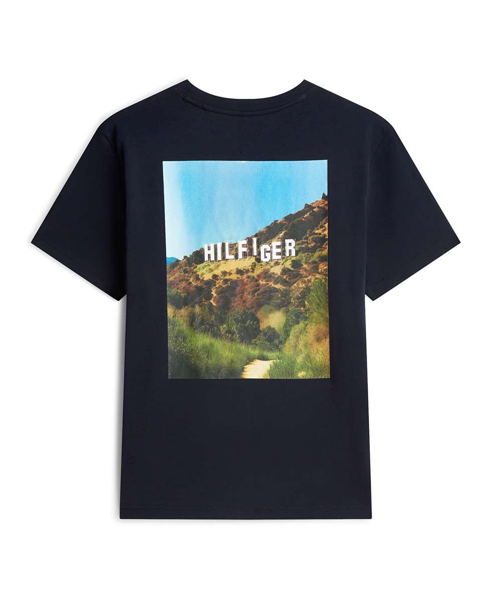 T-shirt de Manga Curta com Desenho Estampado nas Costas Tamanhos Grandes Azul-marinho-2