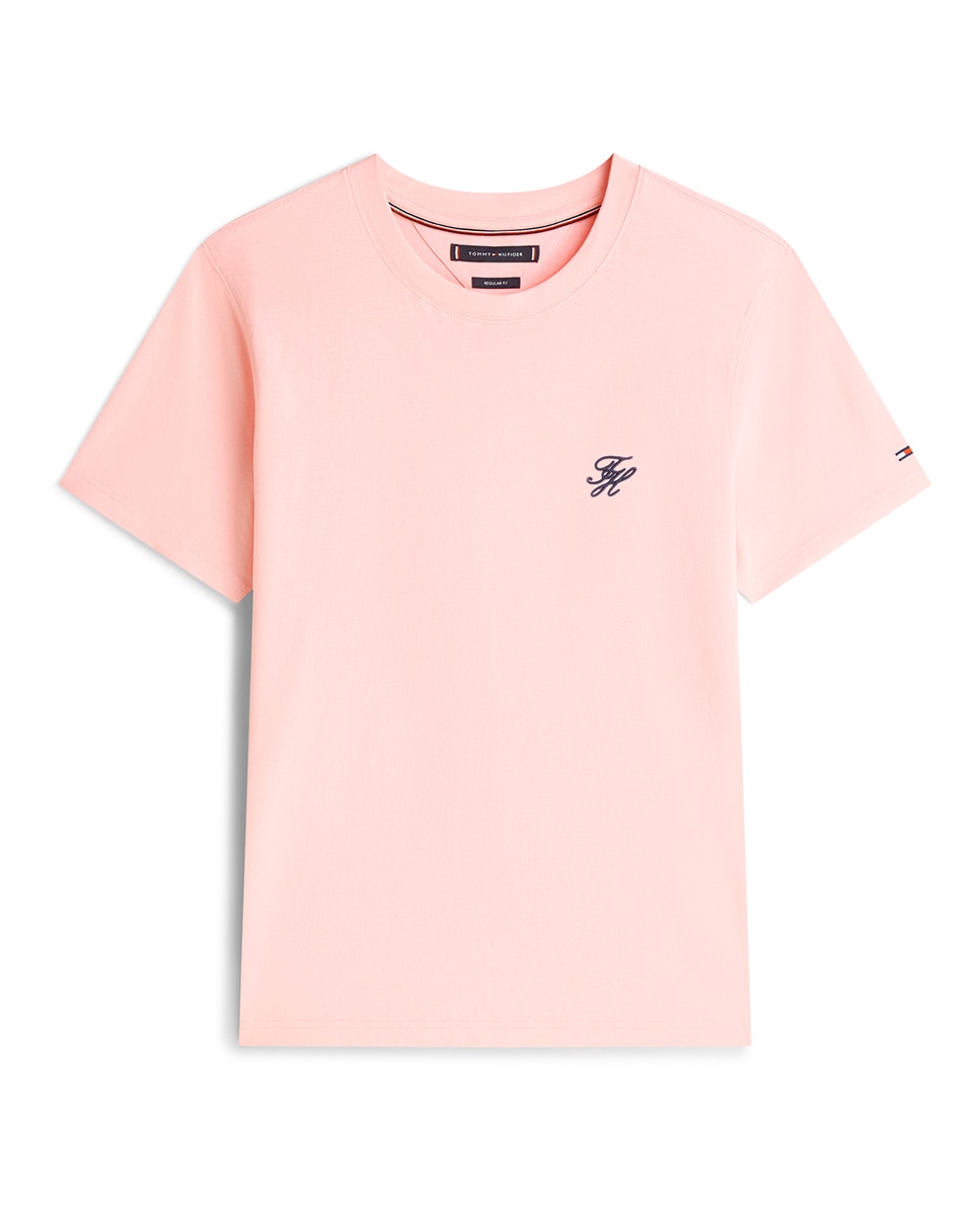 T-shirt de Manga Curta Lisa Tamanhos Grandes Rosa-1