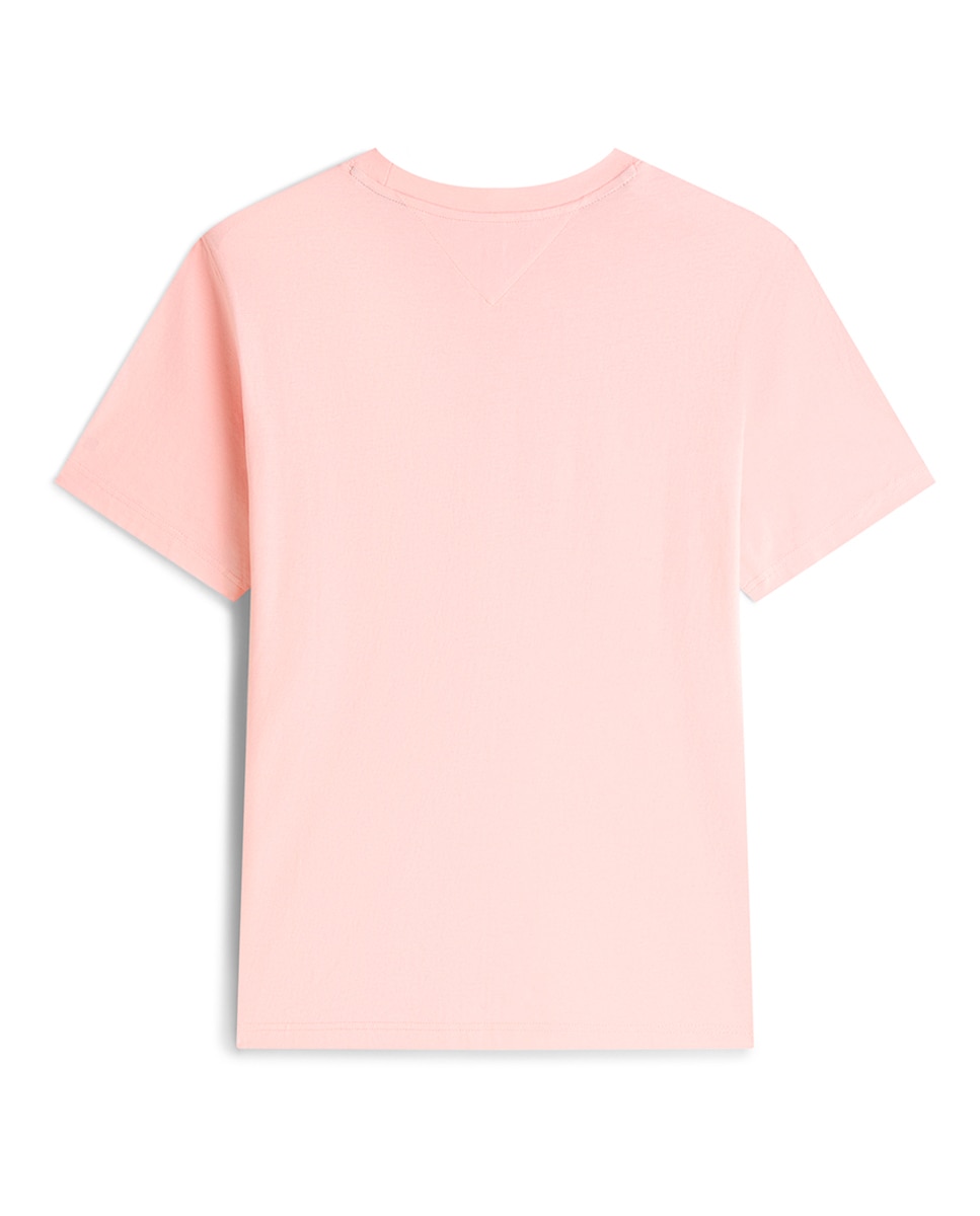 T-shirt de Manga Curta Lisa Tamanhos Grandes Rosa-2