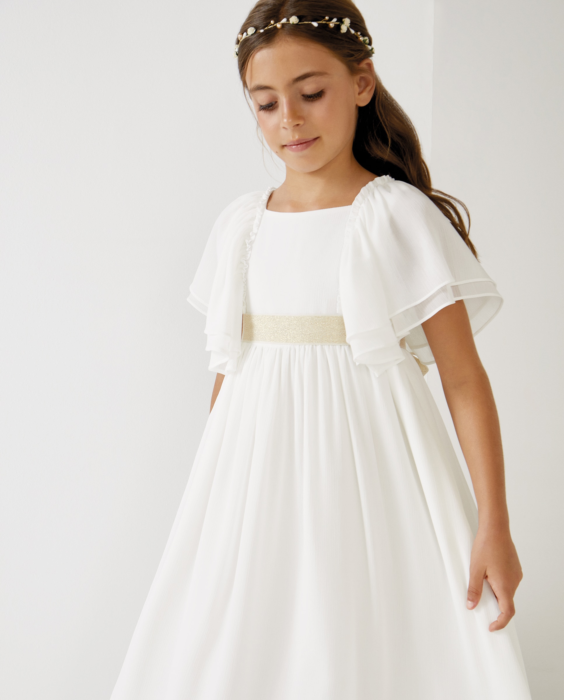 Vestido de Comunhão Ondulado Calabria Astromelia Natural-2