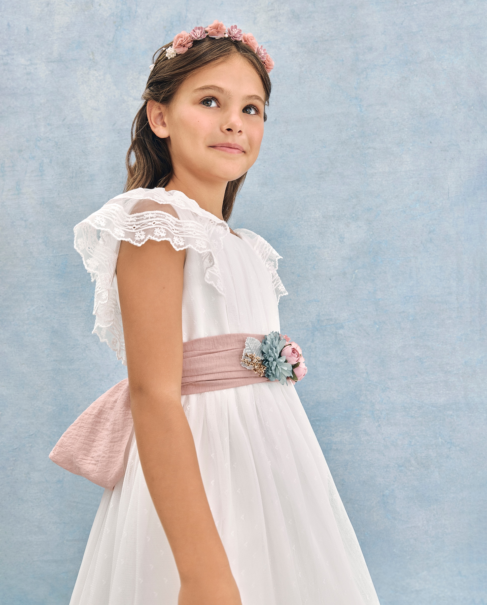 Vestido de Comunhão com Folho de Tule e Bolinhas Casiopea Coconut El Corte Inglés Branco-marfim-1