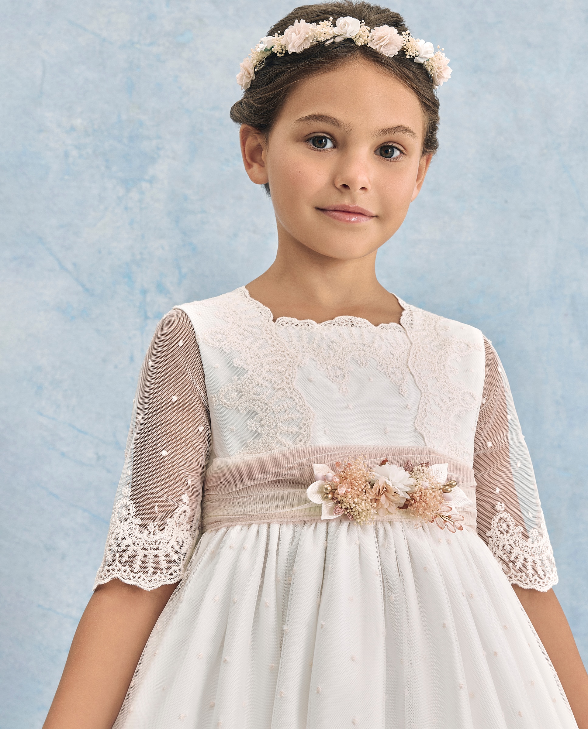 Vestido de Comunhão em Tule com Bordado Astrea Coconut El Corte Inglés 120 Cru-2