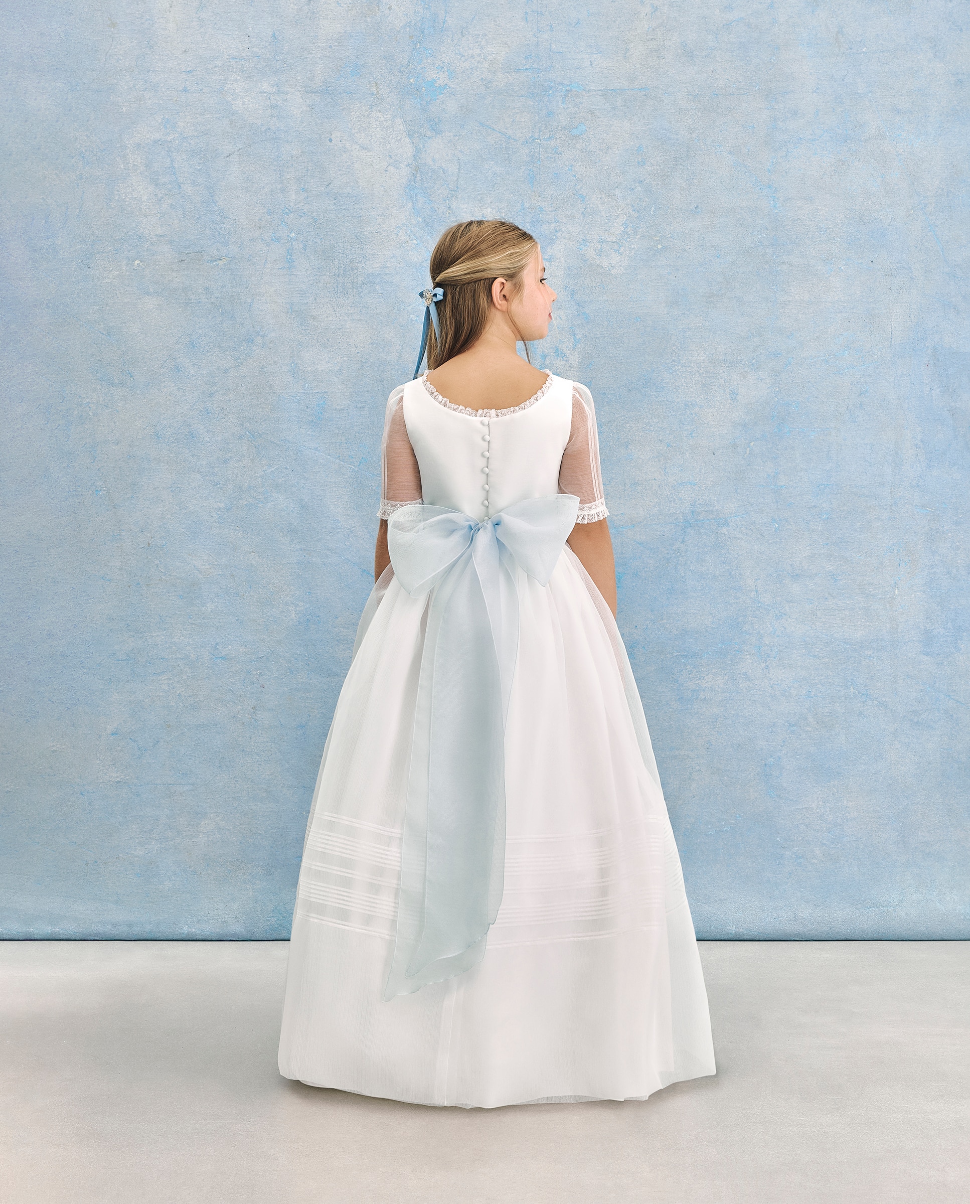 Vestido de Comunhão com Manga Curta e Pregas Selene Coconut El Corte Inglés Branco-marfim-5