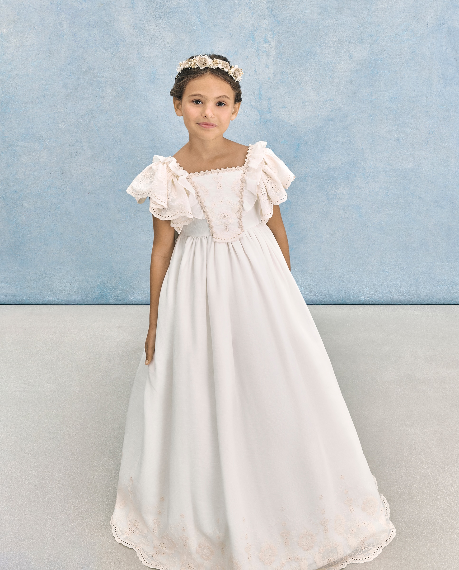 Vestido de Comunhão com Folho Bordado Andròmeda 120 Cru-2