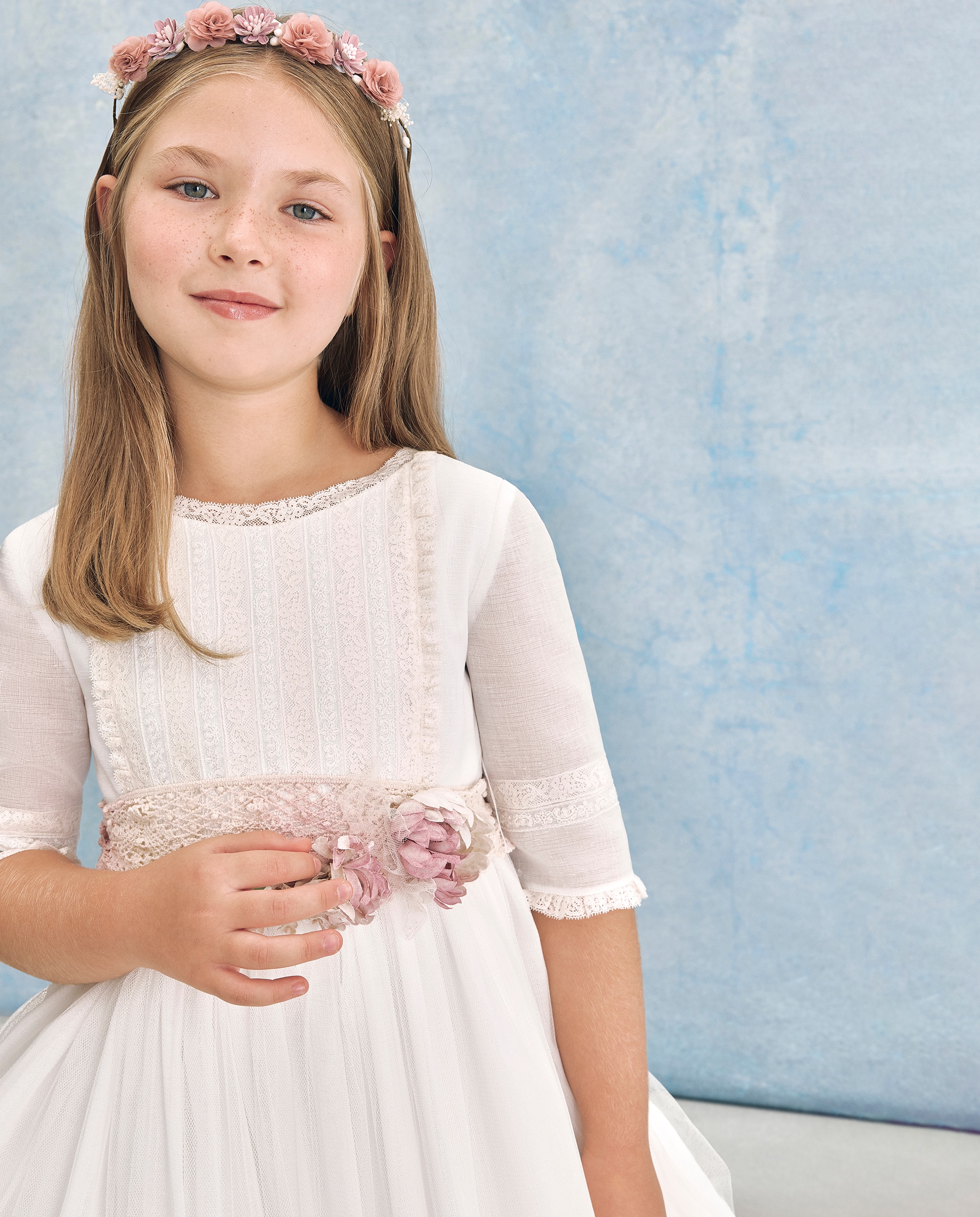 Vestido de Comunhão com Manga 3/4 ALZIR Branco-marfim-1