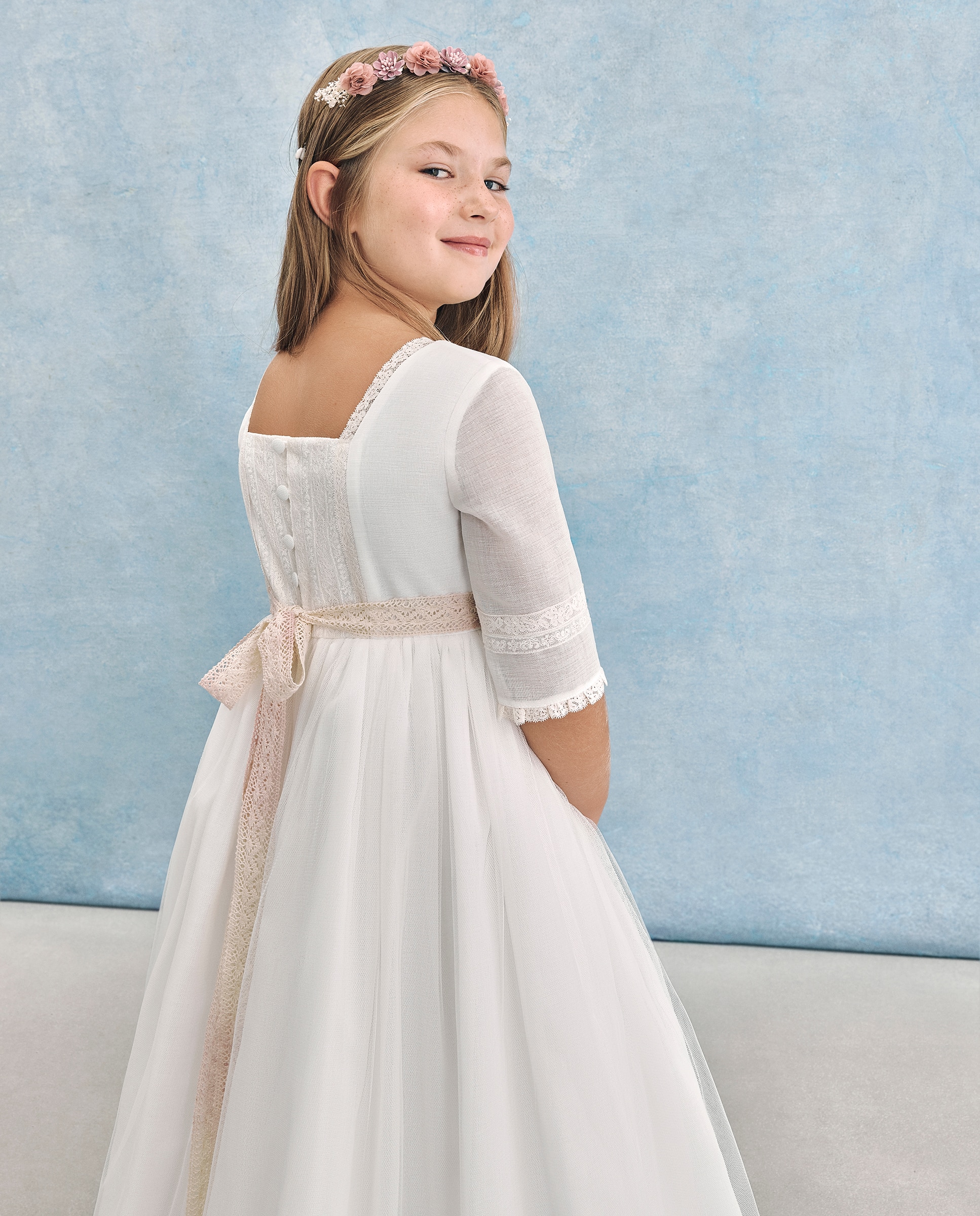 Vestido de Comunhão com Manga 3/4 ALZIR Branco-marfim-3