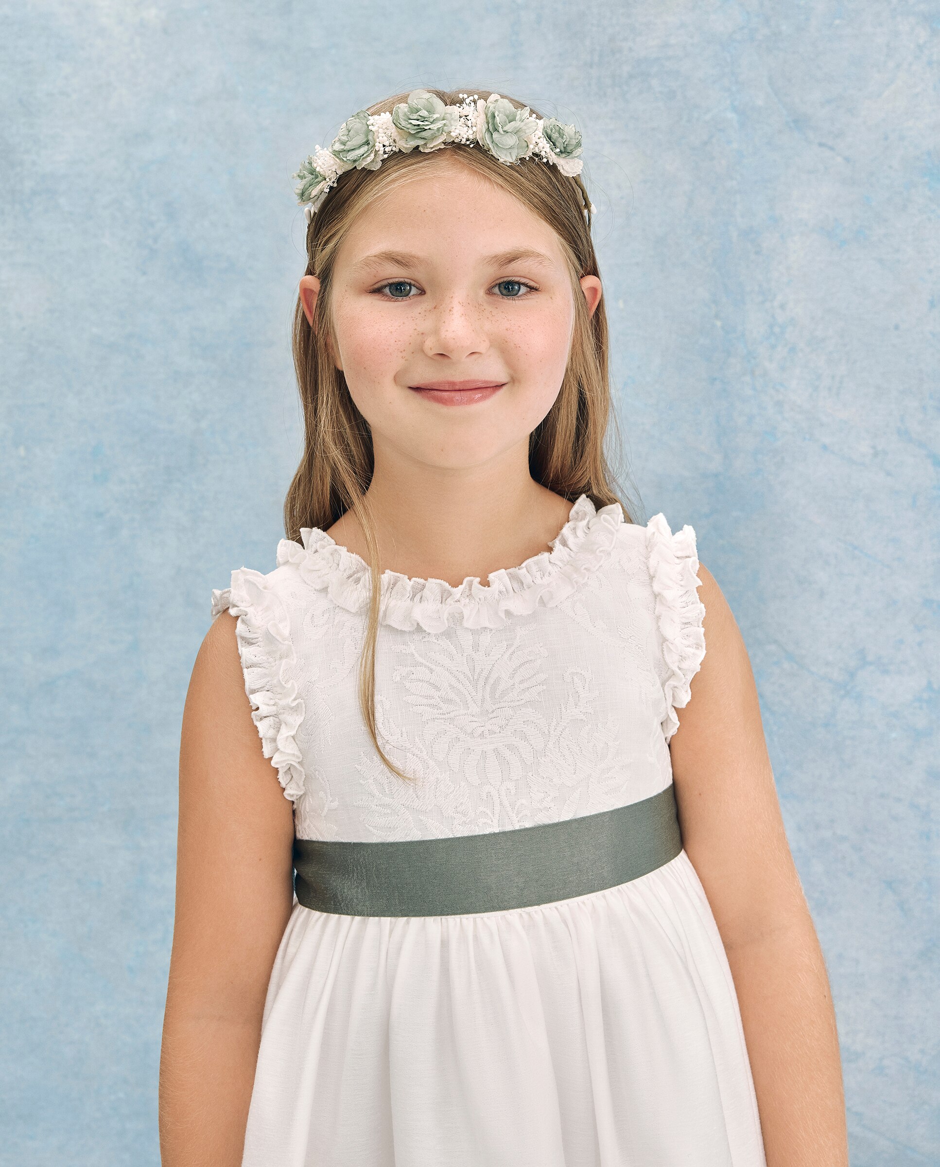 Vestido de Comunhão de Linho com Bordado Alcíone Coconut El Corte Inglés Branco-marfim-2