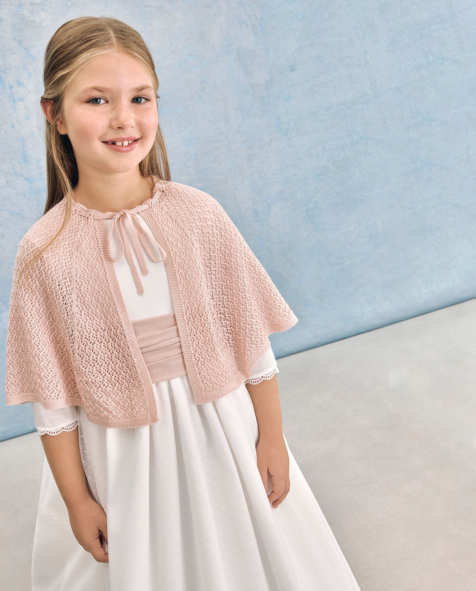 Bolero calado de niña - Coconut El Corte Inglés - 580 Musgo 260 Salmón-1