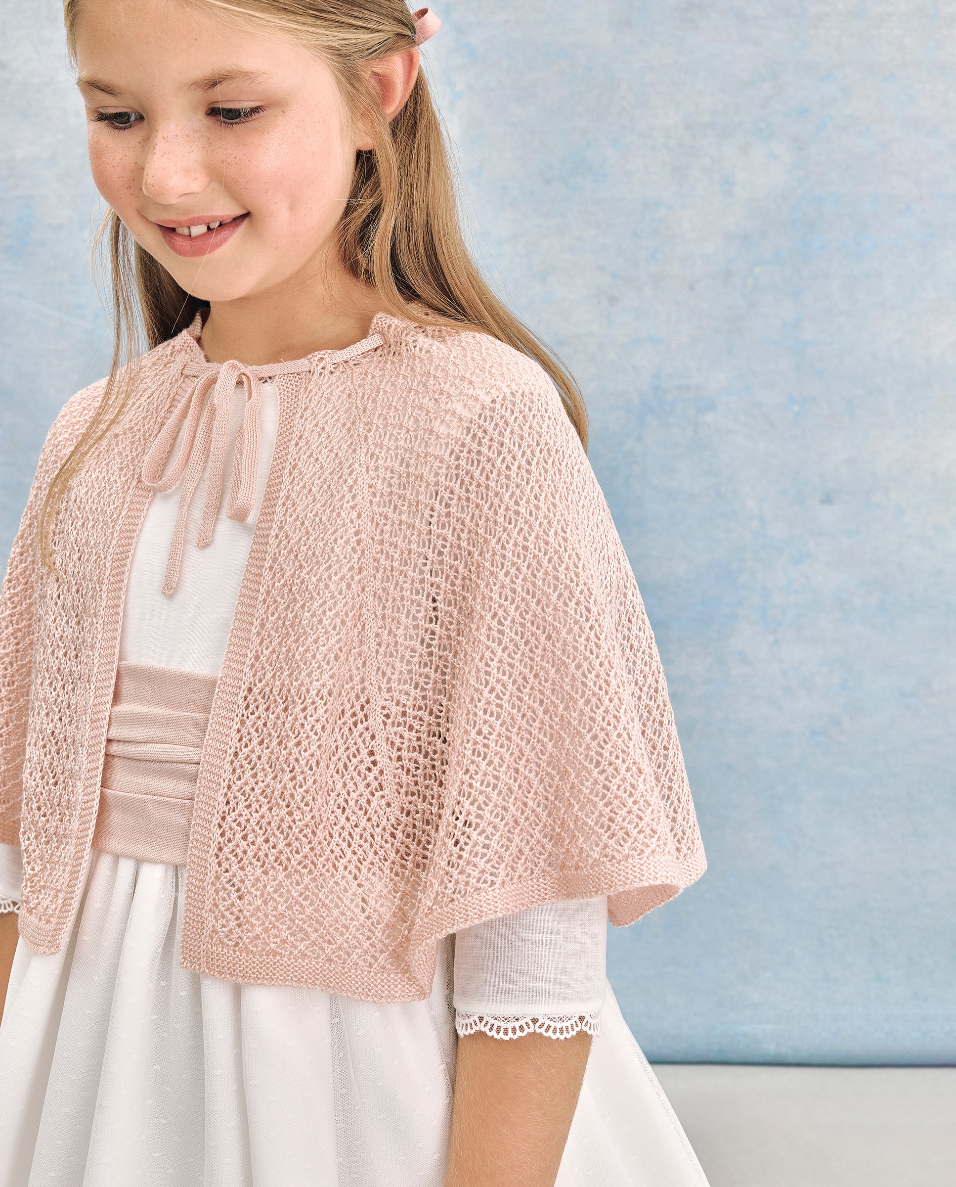 Bolero calado de niña - Coconut El Corte Inglés - 580 Musgo 260 Salmón-2