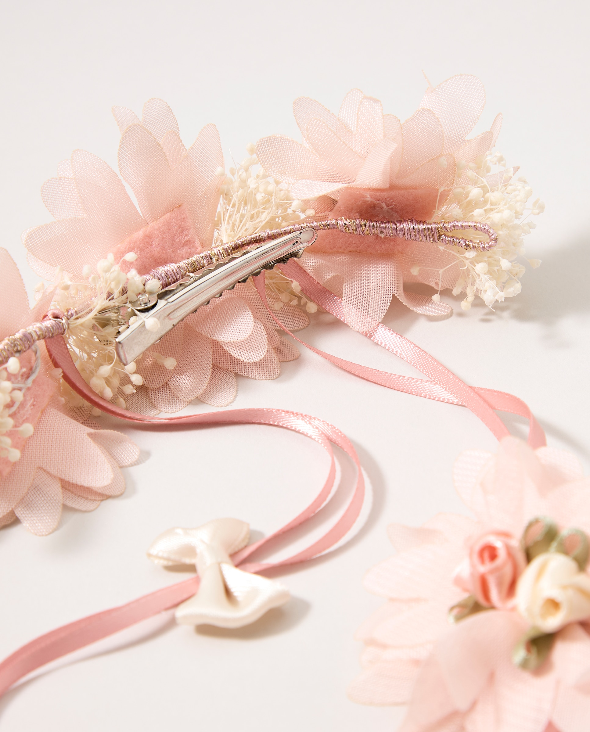 Alfinete com Flores de Tecido Rosa-claro-2