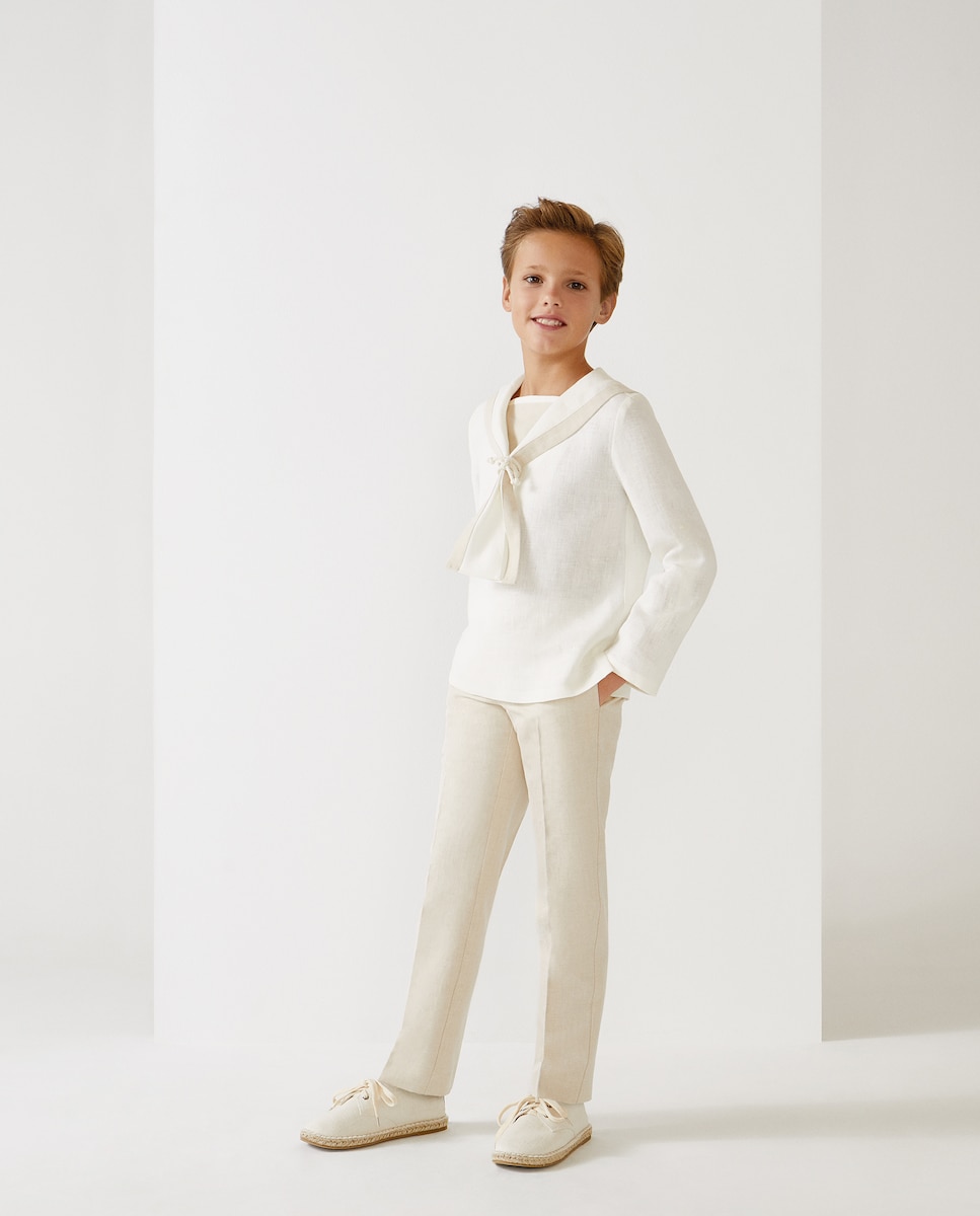 Traje comunión marinero de manga larga y pantalón largo en lino
