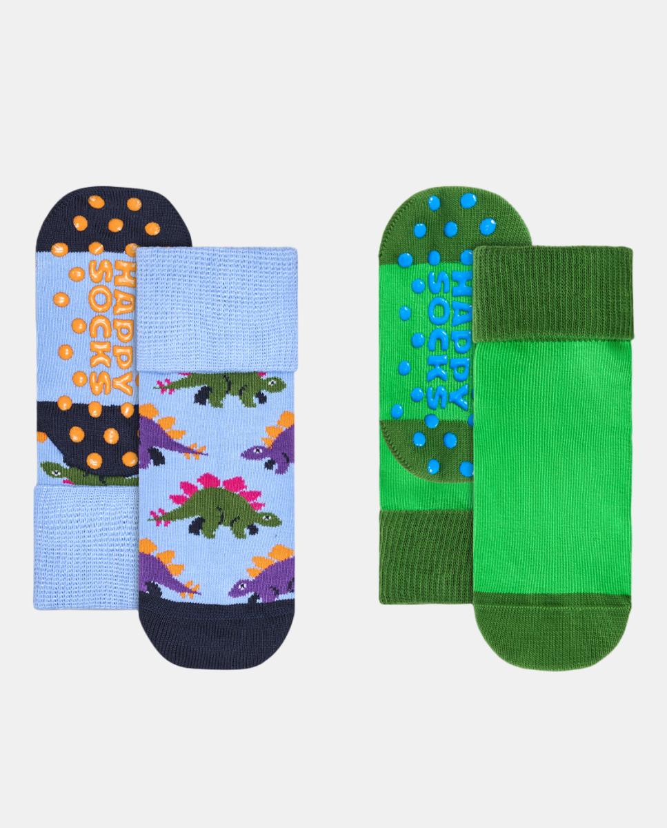 Pack calcetines de niños antideslizantes 2-Pack Cute Stegos - Happy Socks - Azul Azul-1