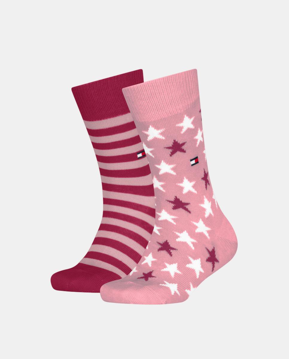 Pack de meias infantis às riscas e estrelas Tommy Hilfiger Rosa-1