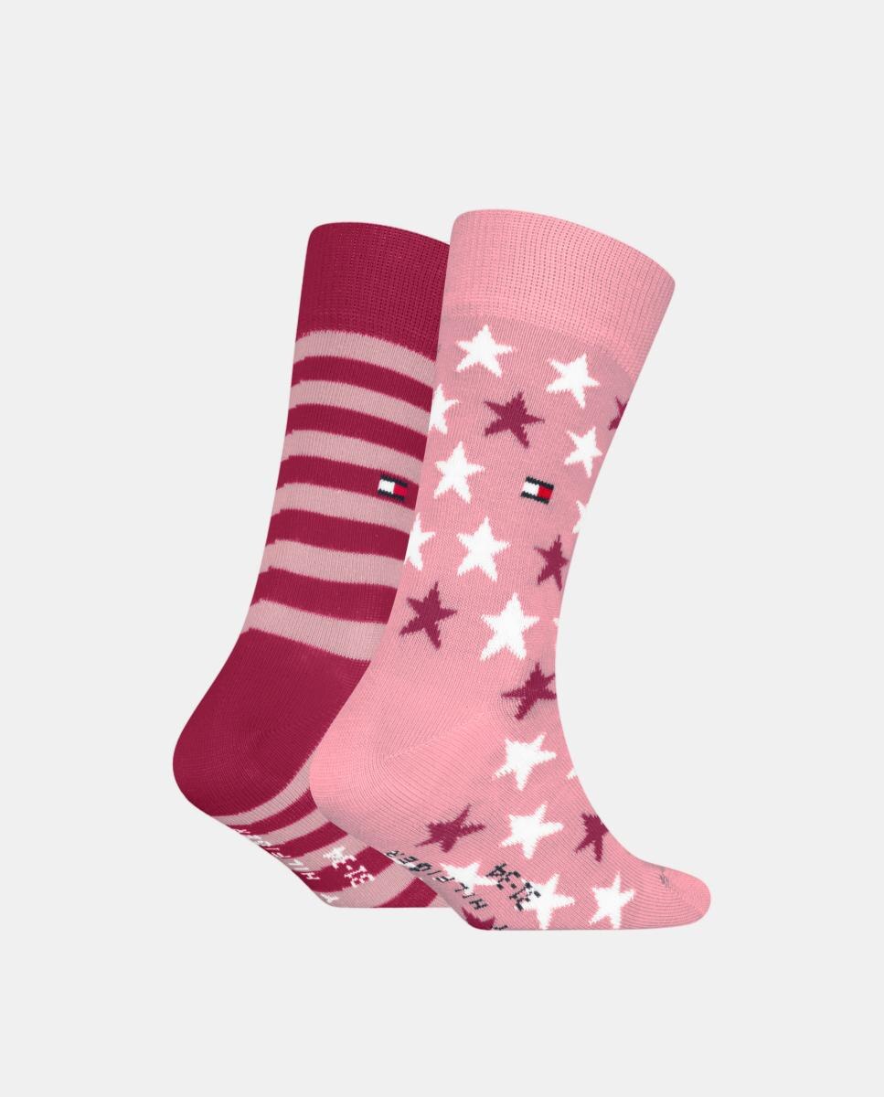 Pack de meias infantis às riscas e estrelas Tommy Hilfiger Rosa-2