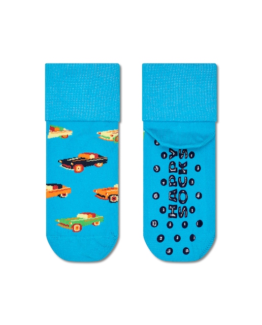 Imagen 0 de Calcetín largo antideslizante para niño estampado azul con coches