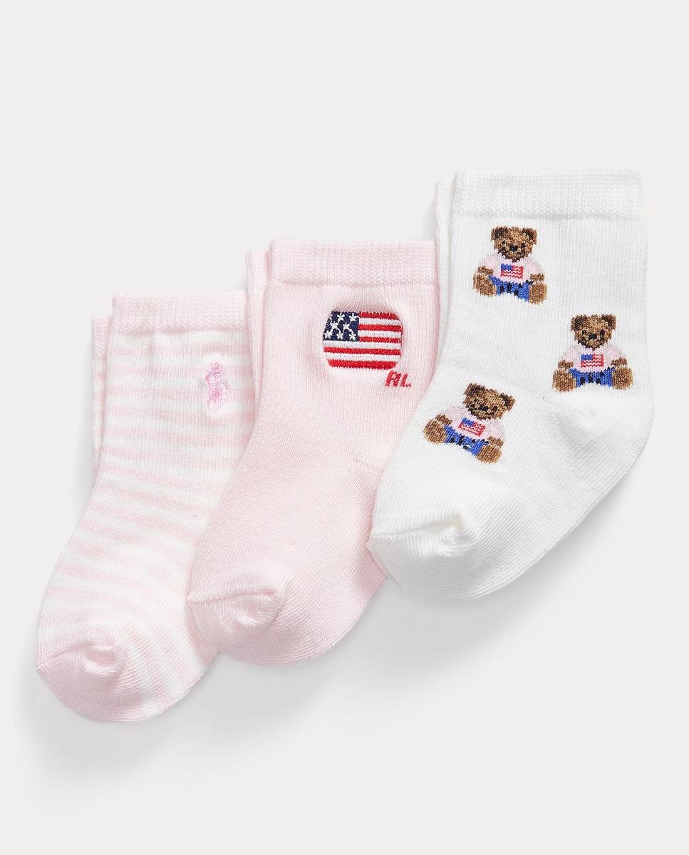 Pack de 3 Pares de Meias de Bebé com Polo Bear Polo Ralph Lauren Rosa-2