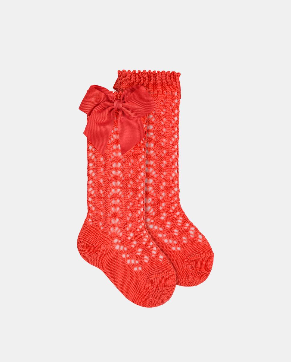 Imagem 0 de Meias Altas Rendilhadas de Bebé em Algodão Perlé com Laço Grosgrain