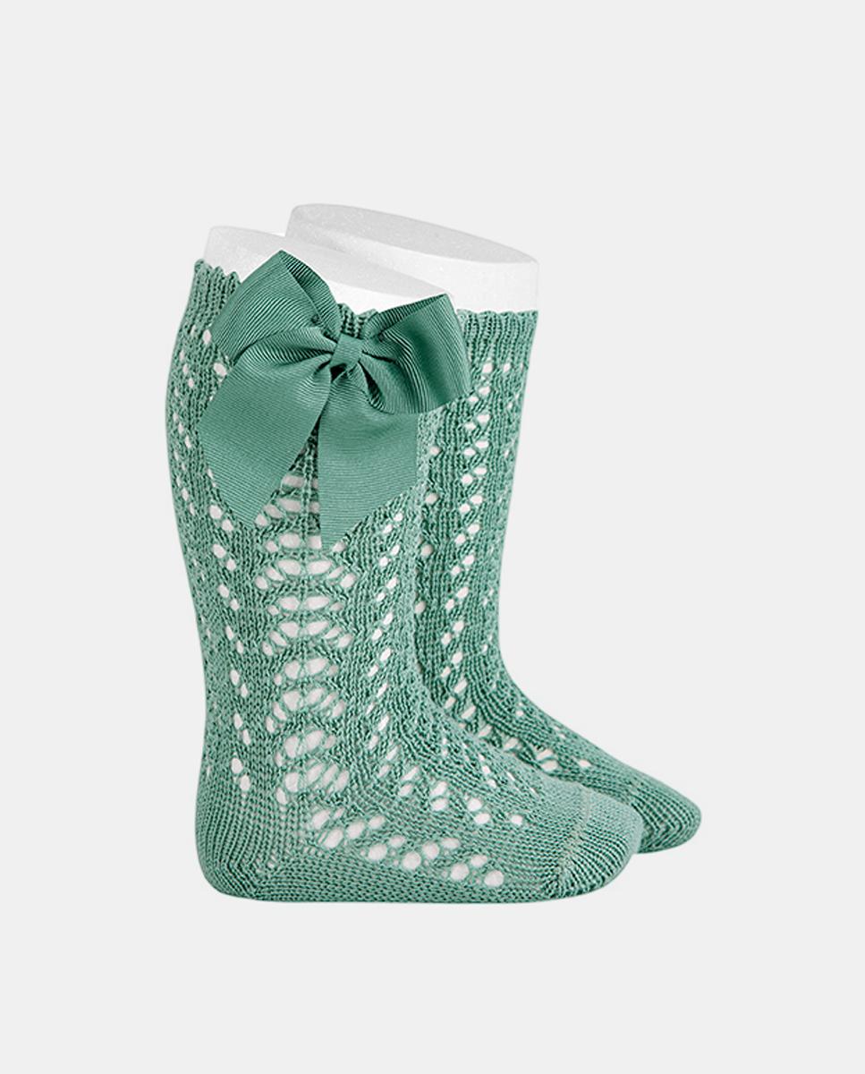 Imagem 0 de Meias Altas Rendilhadas de Bebé em Algodão Perlé com Laço Grosgrain