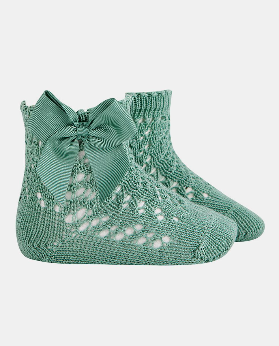 Imagem 0 de Meias Curtas Rendilhadas de Bebé em Algodão Perlé com Laço Grosgrain