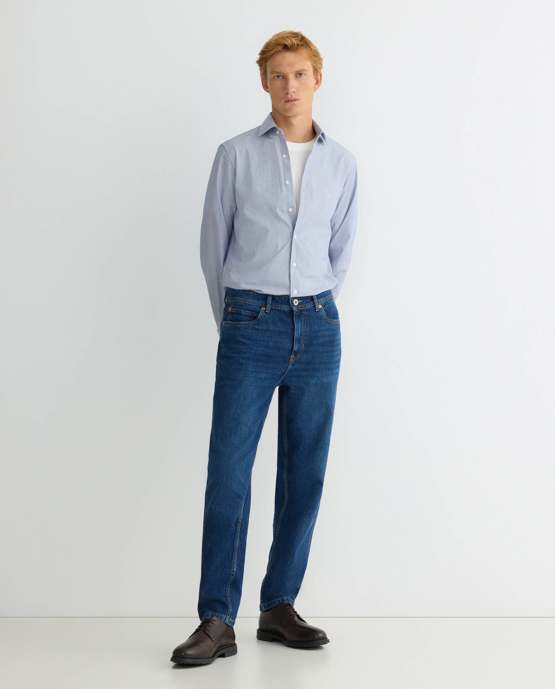 Camisa Formal Modern Fit às Riscas Azul-1