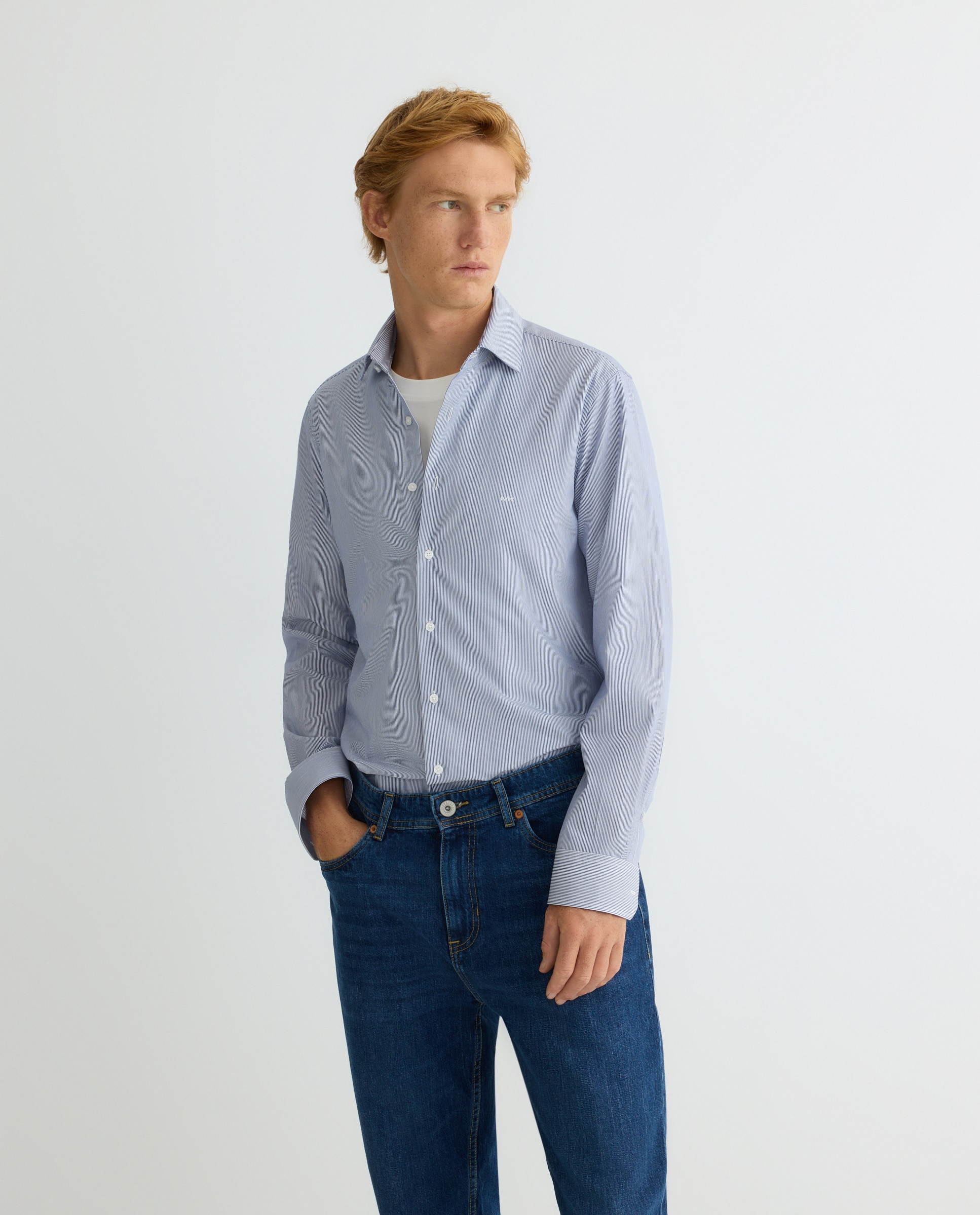 Camisa Formal Modern Fit às Riscas Azul-2