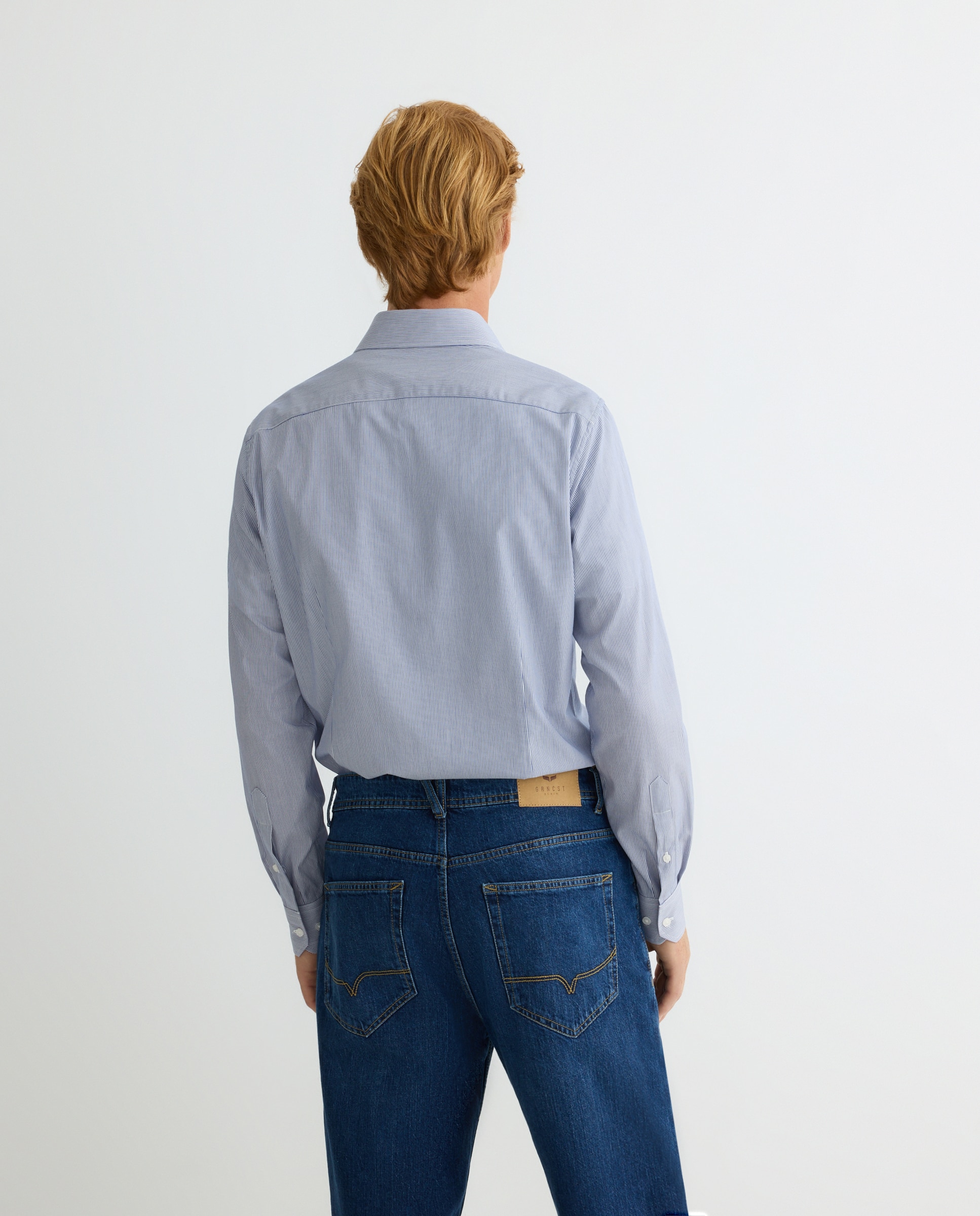 Camisa Formal Modern Fit às Riscas Azul-3