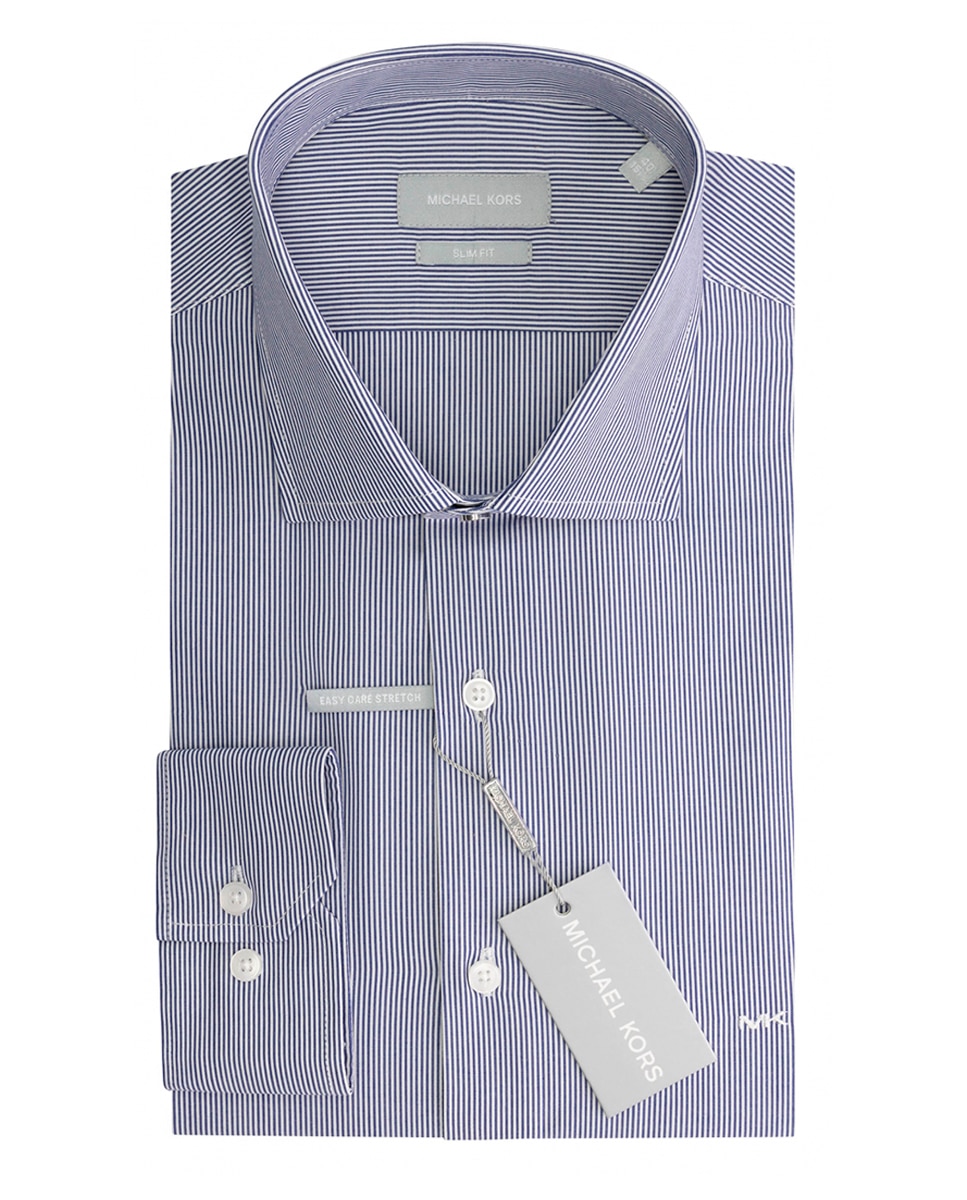 Camisa Formal Modern Fit às Riscas Azul-4