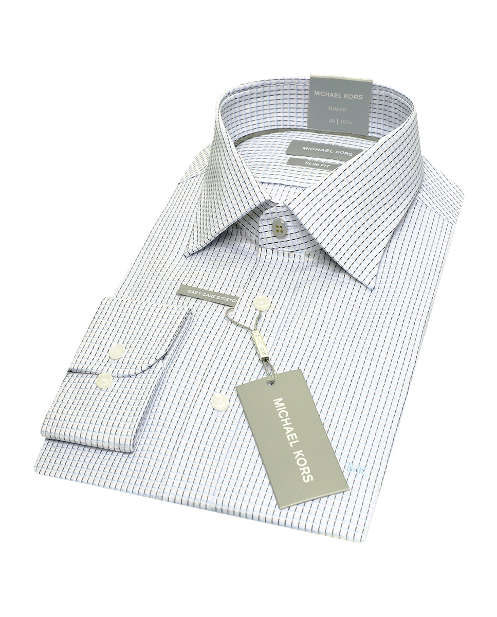 Camisa Clássica Modern Fit com Desenho aos Quadrados Azul-2