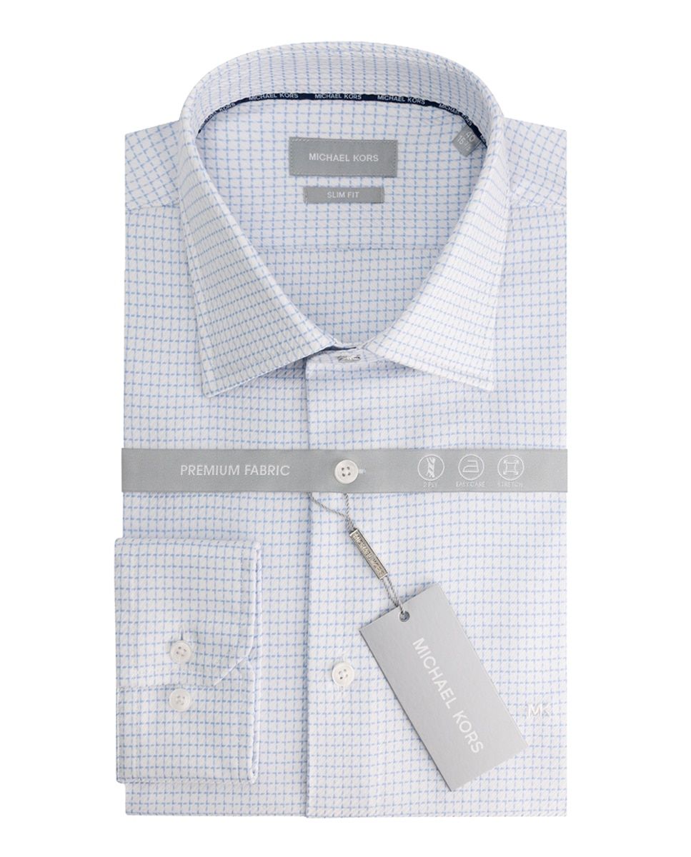 Imagem 0 de Camisa Clássica Slim Fit em Tecido Dobby de Duas Camadas aos Quadrados