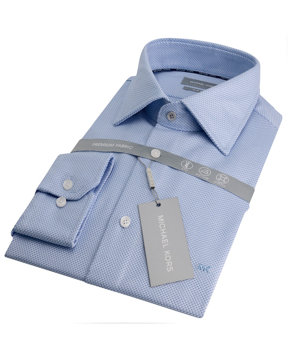 Camisa Clássica Modern Fit em Tecido Dobby 3D de Duas Camadas Azul-claro-2