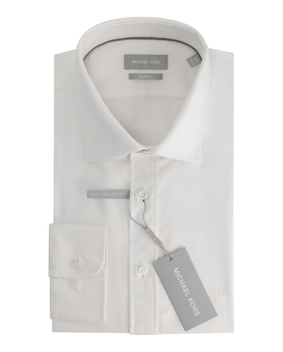 Camisa de hombre de vestir modern fit tejido dobby con textura - Michael Kors - Blanco Blanco-1