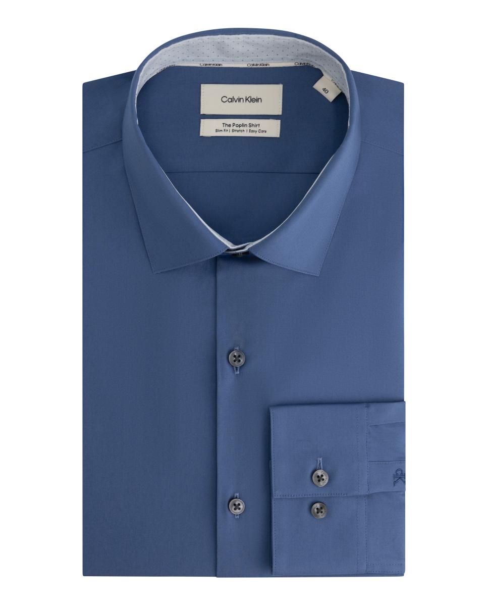 Camisa de hombre de vestir slim lisa - Calvin Klein - Azul Azul-1