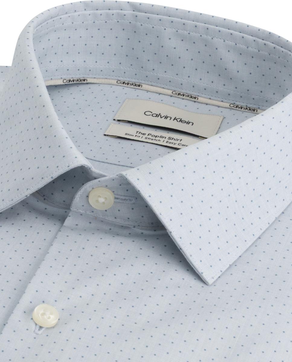 Camisa Clássica com Micro Estampado às Bolinhas Azul-2