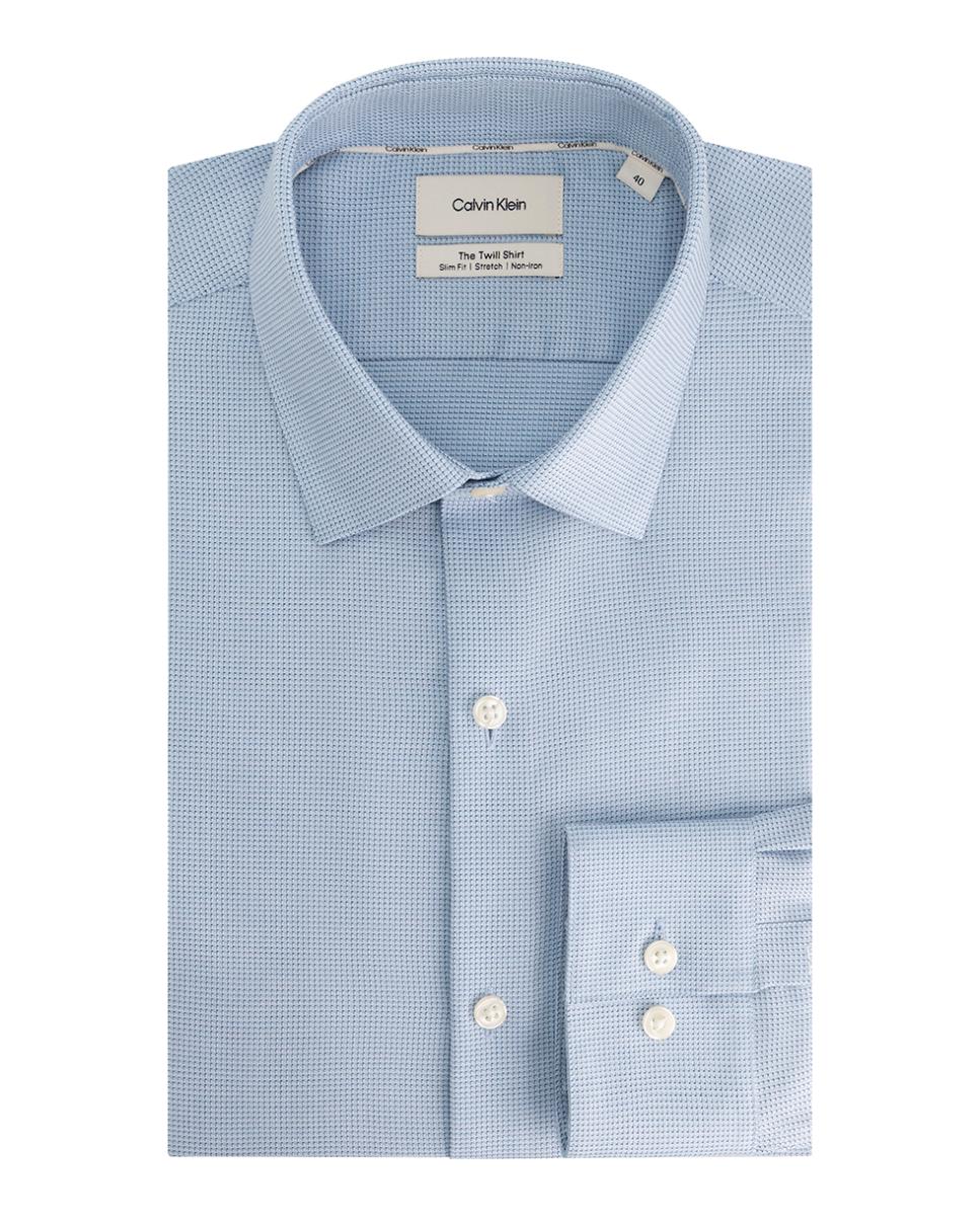 Camisa de hombre de vestir slim con microestampado geometrico - Calvin Klein - Azul Azul-1