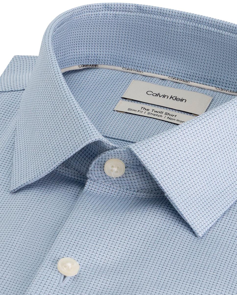 Camisa de hombre de vestir slim con microestampado geometrico - Calvin Klein - Azul Azul-3