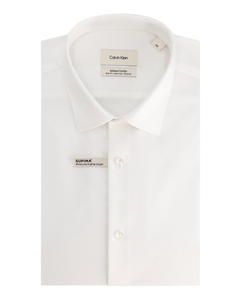 Camisa de hombre de vestir slim lisa supima - Calvin Klein - Blanco Blanco-1