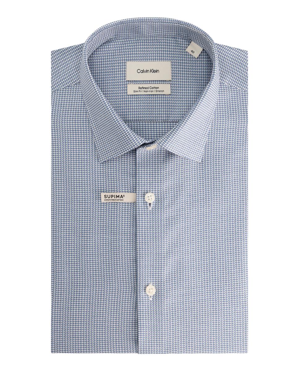 Camisa de hombre de vestir con microestampado geometrico - Calvin Klein - Azul Azul-1
