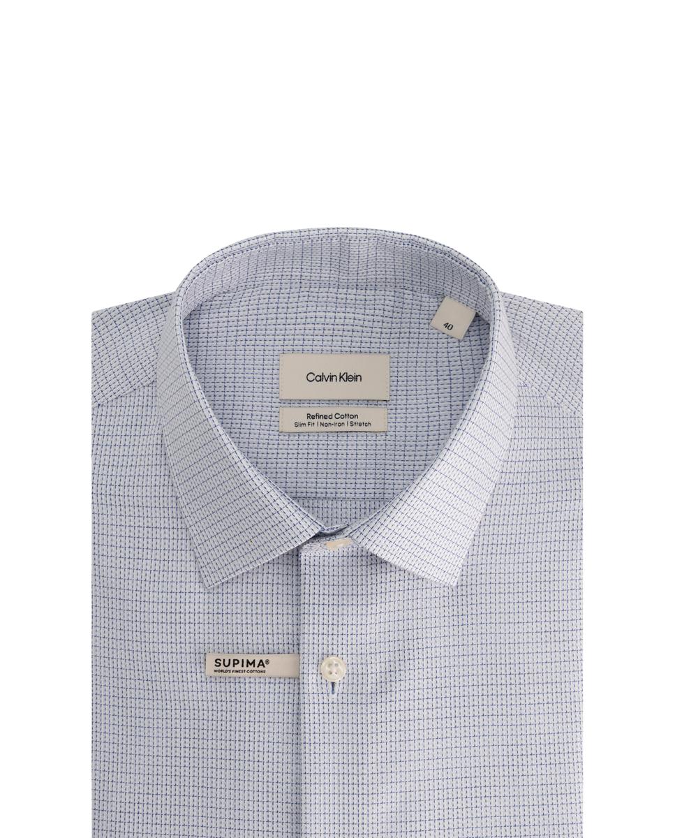 Camisa de hombre de vestir con microestampado geometrico - Calvin Klein - Azul Azul-1