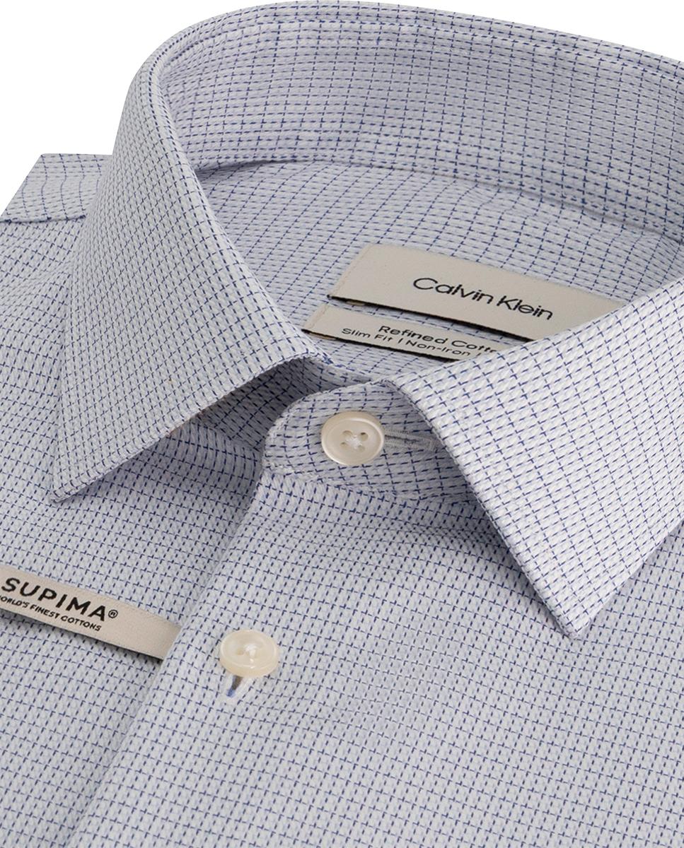 Camisa de hombre de vestir con microestampado geometrico - Calvin Klein - Azul Azul-2