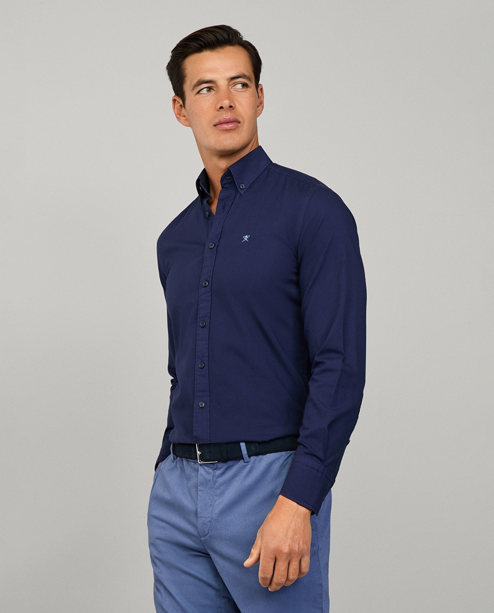 Camisa Oxford Classic Fit Tingida Azul-marinho-3