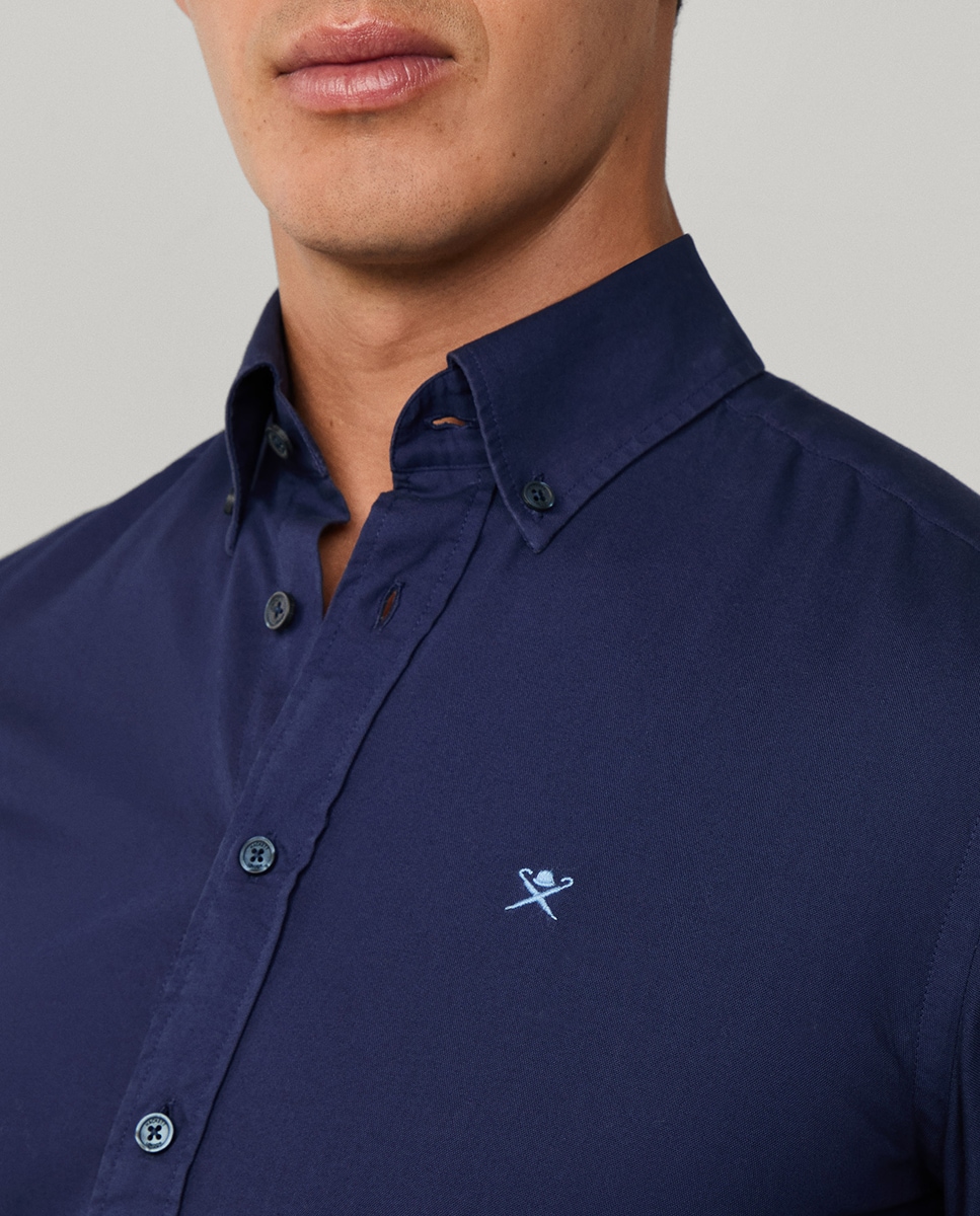 Camisa Oxford Classic Fit Tingida Azul-marinho-4