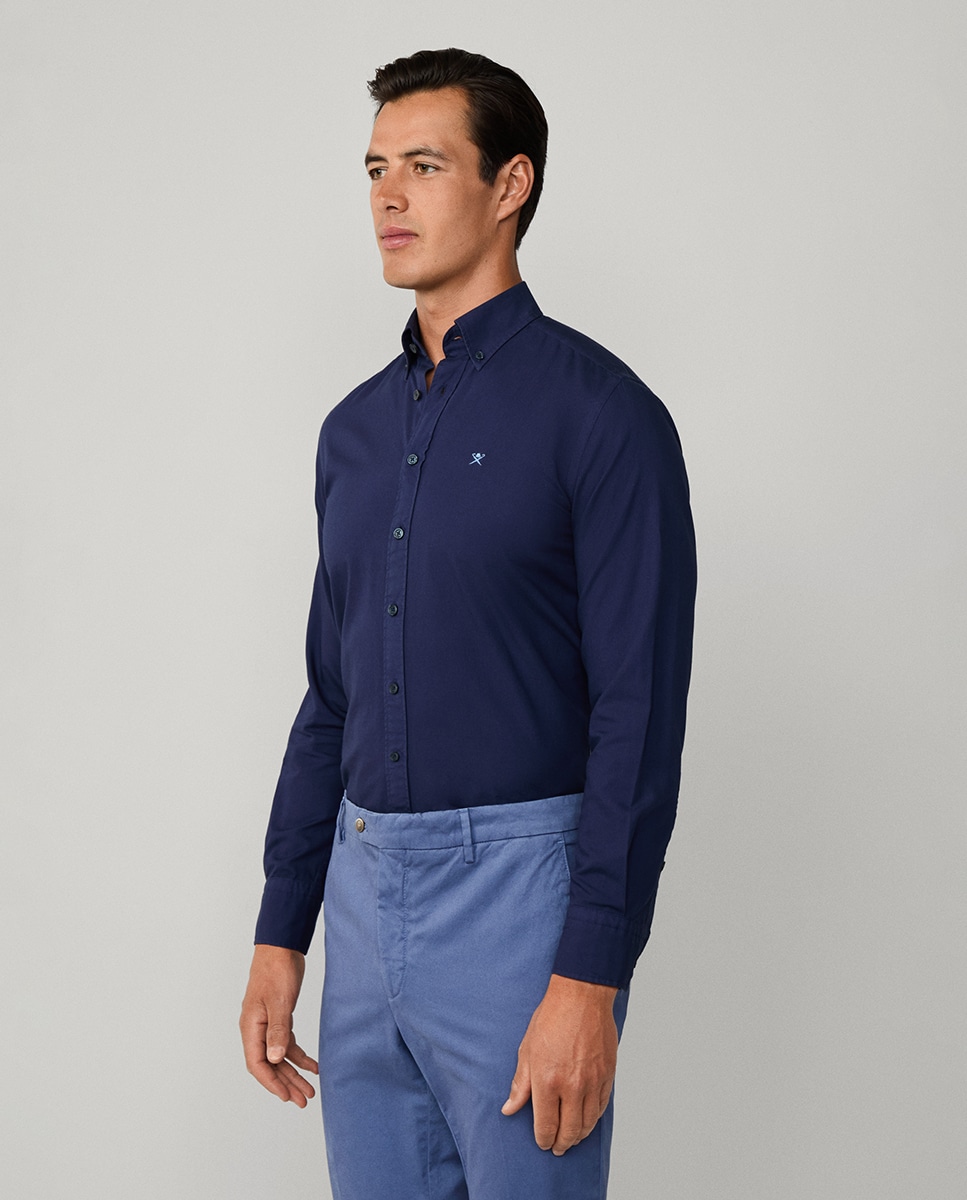 Camisa Oxford Classic Fit Tingida Azul-marinho-5