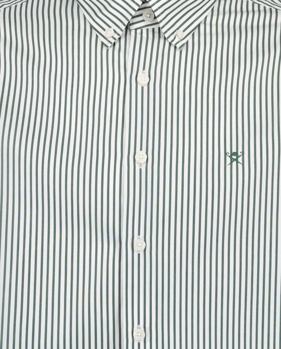 Camisa Classic Fit às Riscas Bengala Verde-5