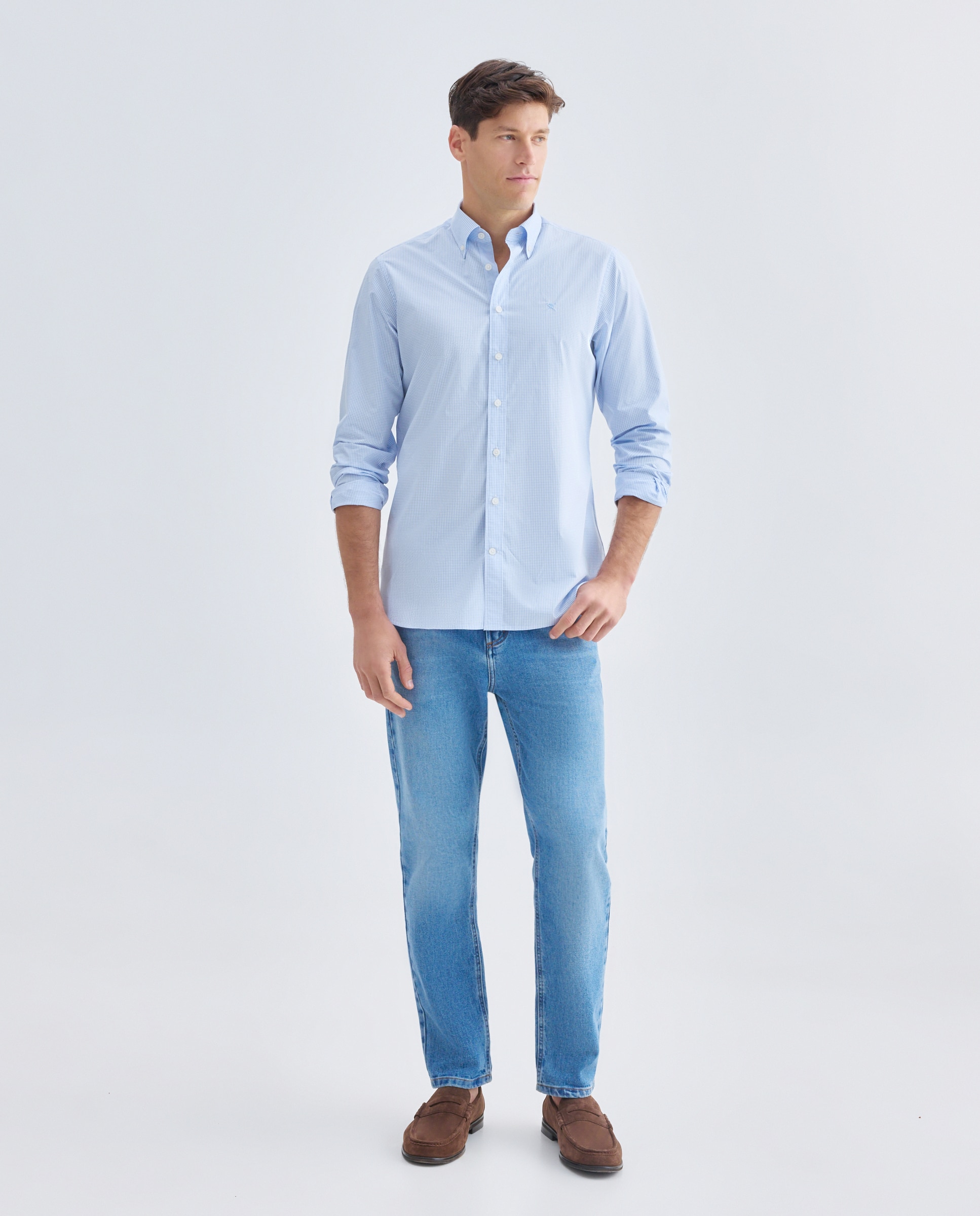 Camisa Classic Fit aos Quadrados Vichy Azul-2