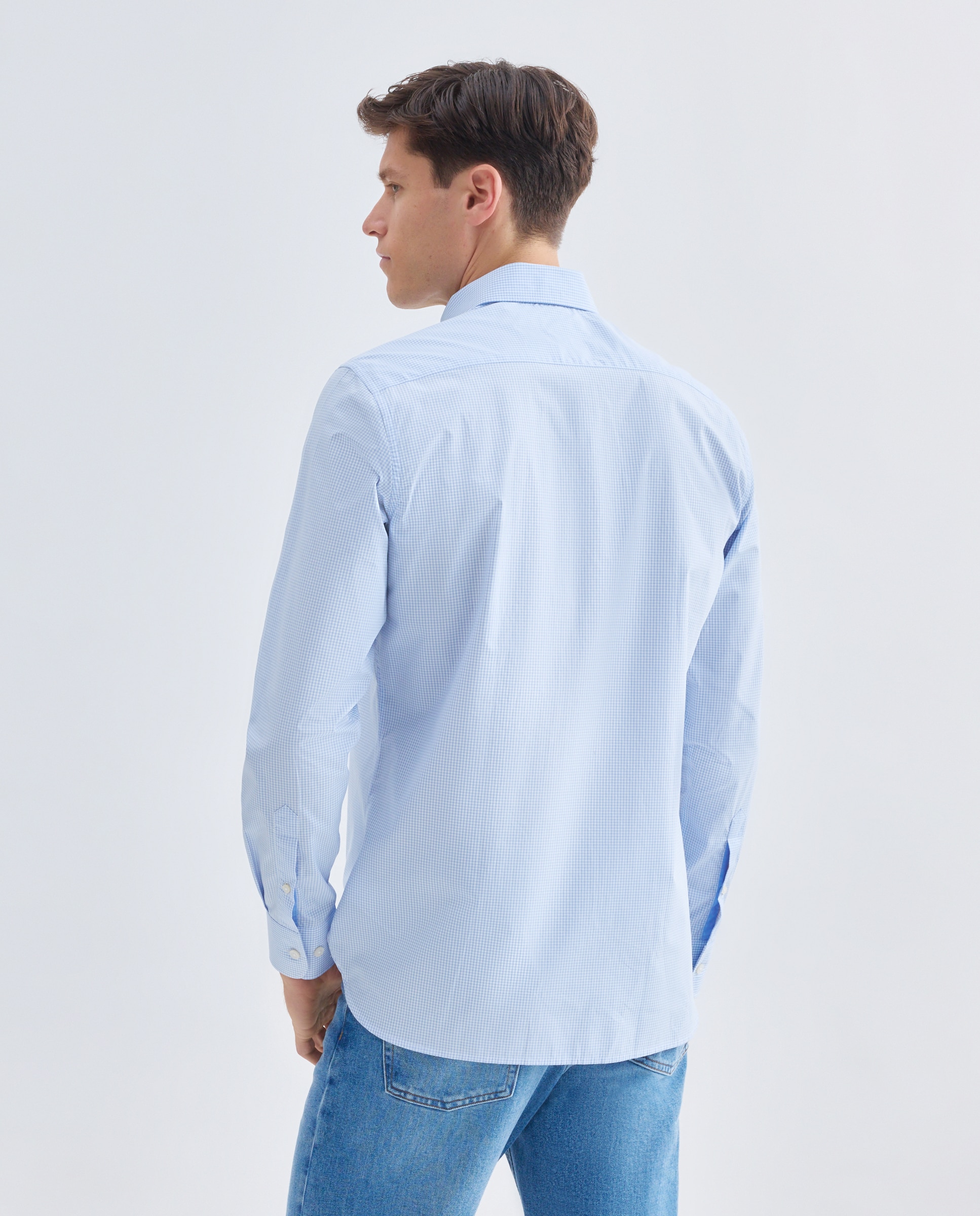 Camisa Classic Fit aos Quadrados Vichy Azul-3
