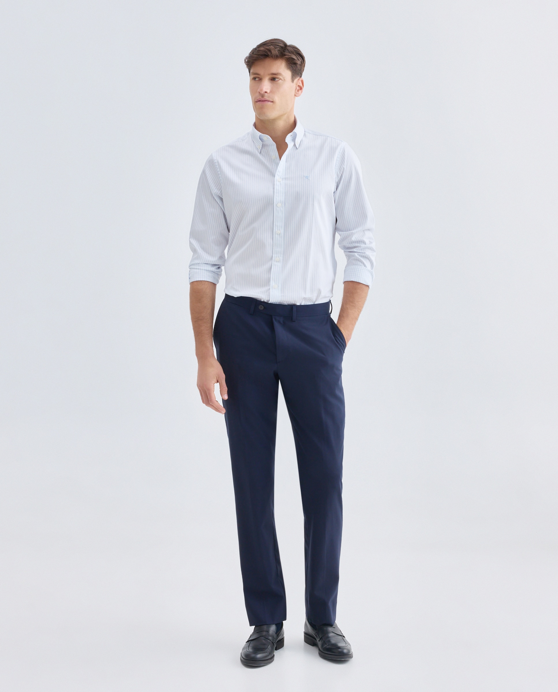 Camisa Classic Fit às Riscas Largas Azul-2