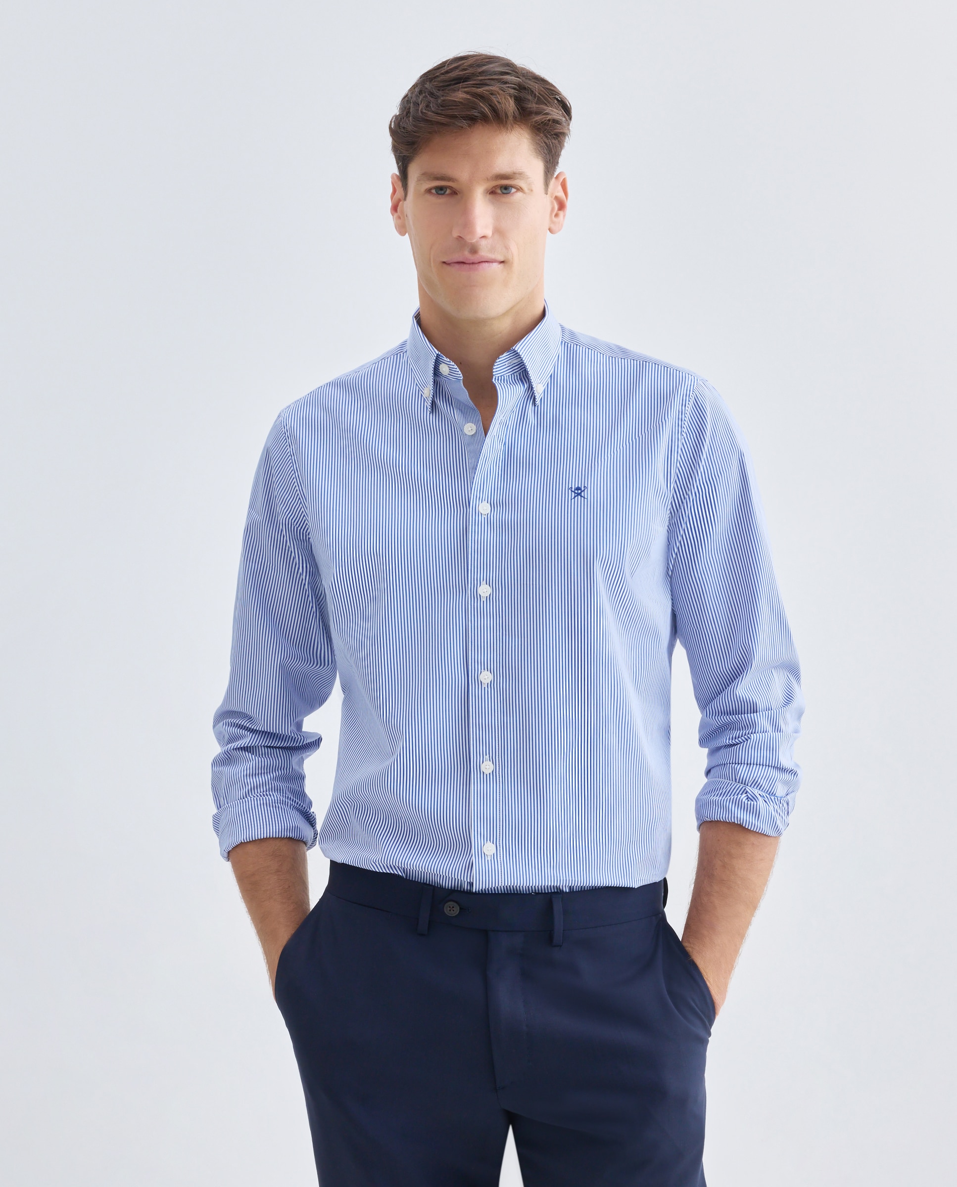 Camisa Classic Fit às Riscas Bengala Azul-marinho-1