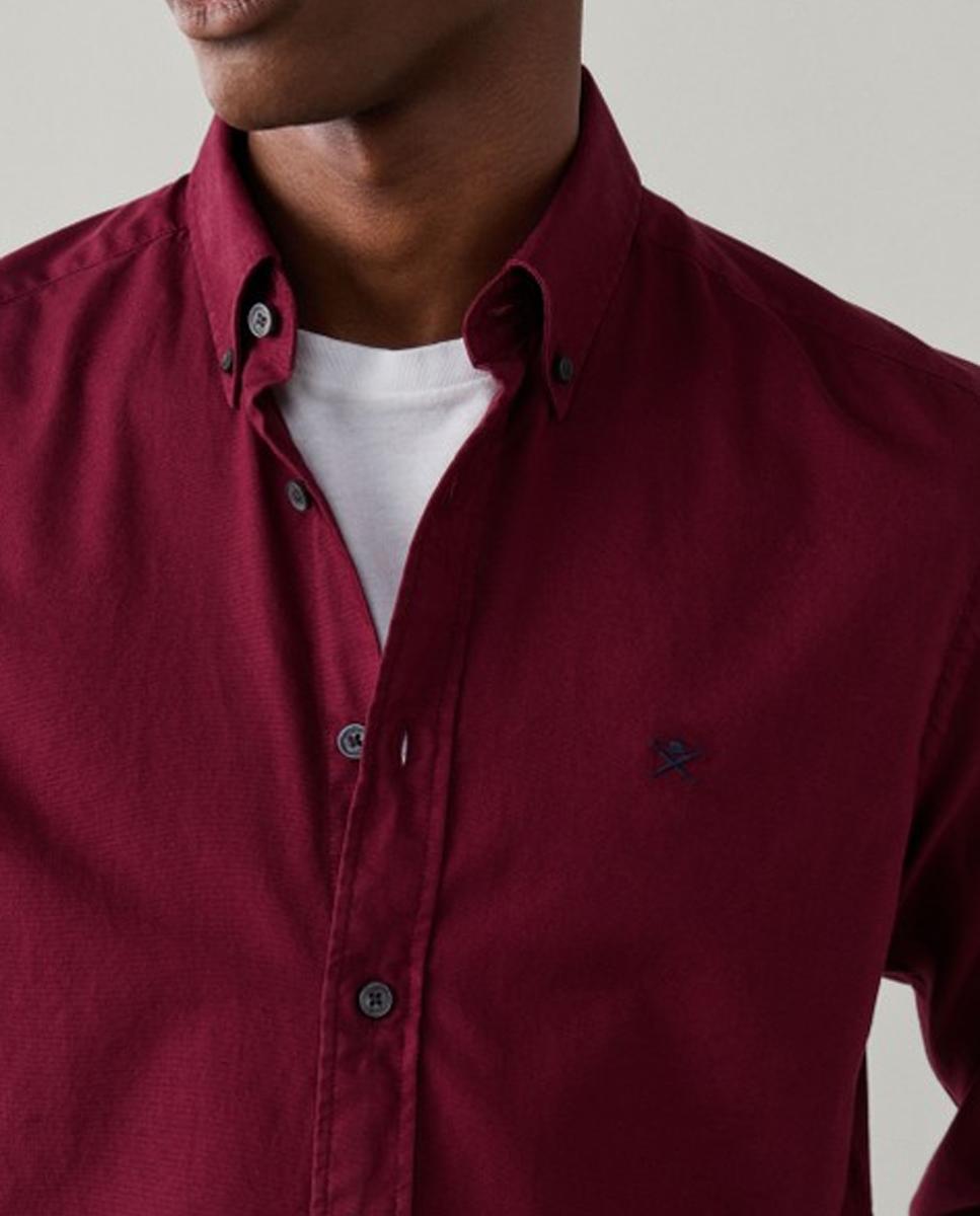 Camisa oxford de hombre lisa classic fit teñida en prenda - Hackett London - Rojo Rojo-4